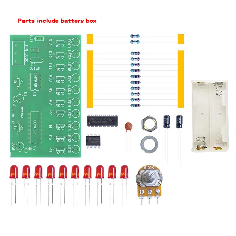 NE555 + CD4017 LED Flow Lamp circuito di saldatura Kit fai da te Set di componenti elettronici Kit di allenamento per saldatura