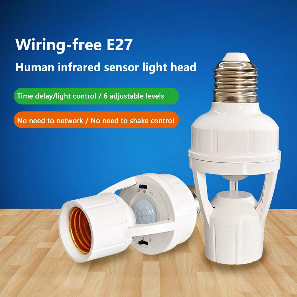 Sensore di movimento Base lampada a LED Convertitore presa E27 AC100-240V Portalampada Adattatore Interruttore PIR regolabile Induzione umana