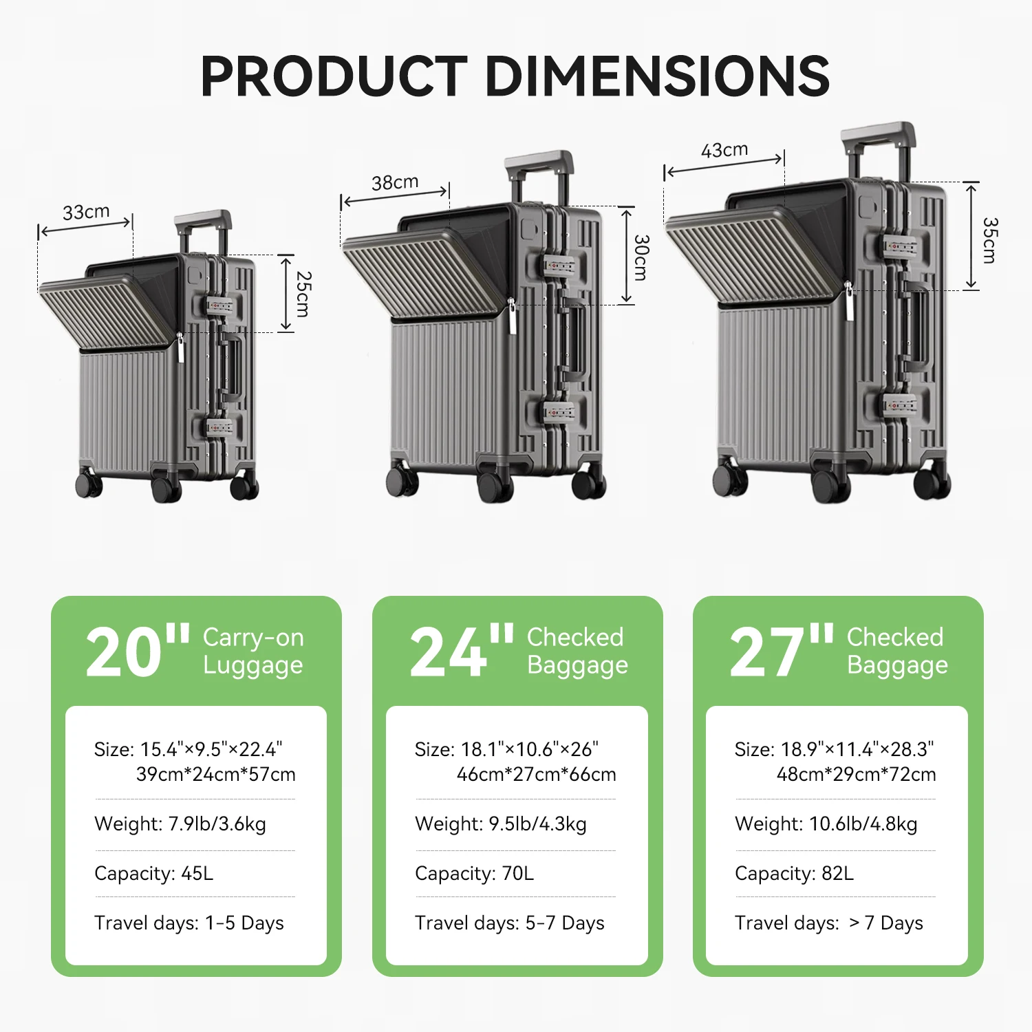 AIWEINY 2025 Koffer met aluminium frame, pc-harde schaal, drukbestendige reisbagage, 360° °   Stille zwenkwielen, met TSA-slot.