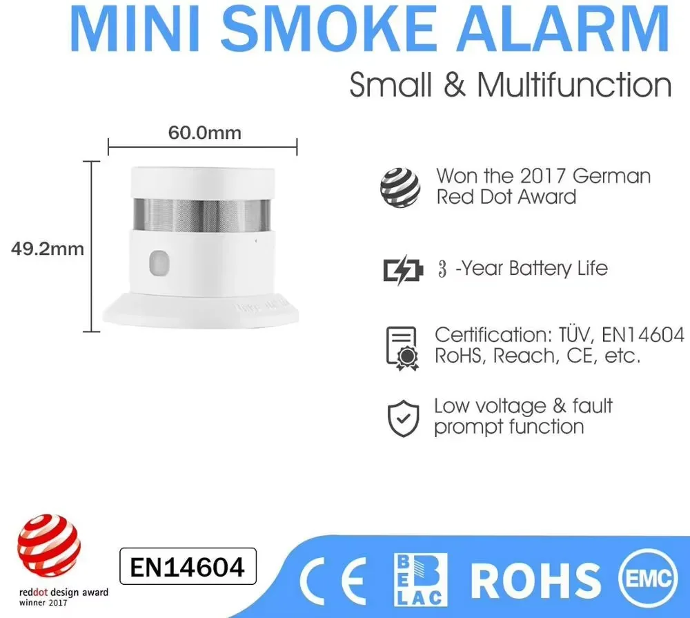 HEIMAN Zigbee Detector de fumaça Sistema doméstico inteligente 2,4 GHz Sensor de prevenção de segurança de alta sensibilidade
