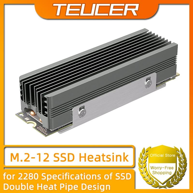 TEUCER M.2 NVMe 2280 SSD koellichaam dubbele koperen buis hoog rendement radiator met dubbelzijdige SSD thermische pad
