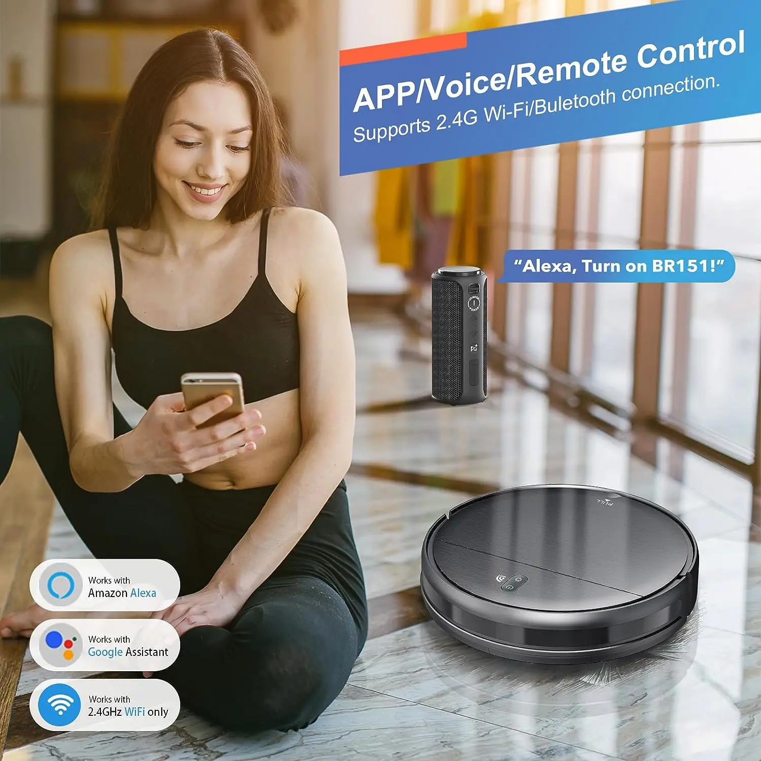 MAMNV-Robot aspirador BR151 para el hogar, máquina de limpieza inteligente para alfombras, pelo de mascotas, Wifi, aplicación Alexa, 6000Pa
