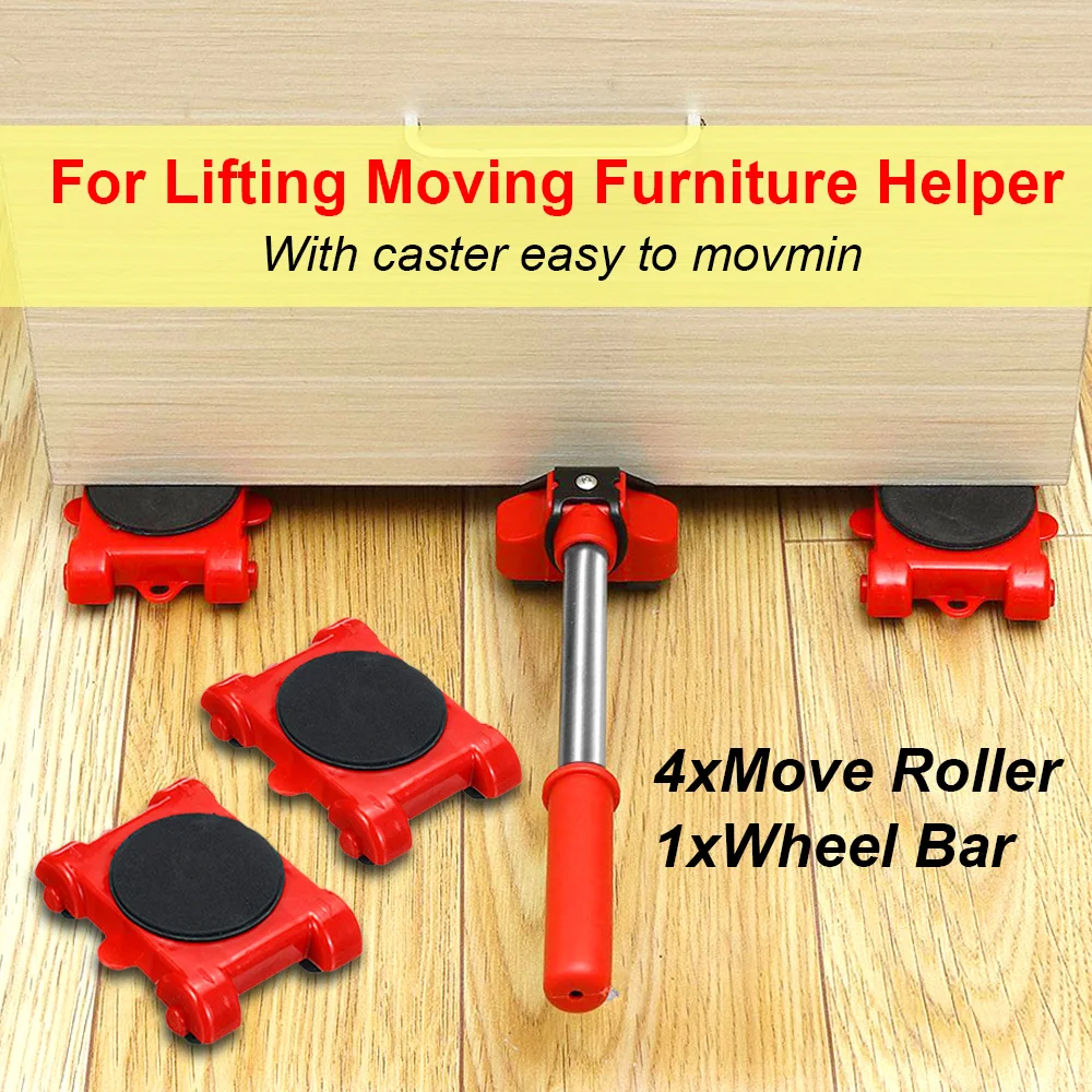 5PCS Set Furniture Dropshipping Mover Tool Transport Set Transport Lifter Heavy Stuff Moving 4 Wheeled Mover Roller Hand Tools