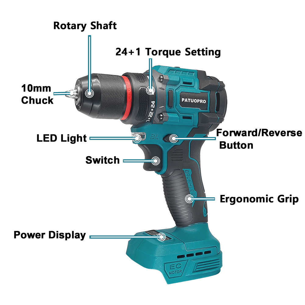 Taladro eléctrico sin escobillas de 10mm, taladro inalámbrico autoblocante de 2 velocidades, destornillador, herramientas eléctricas de torsión de 60-100Nm para batería Makita de 18V