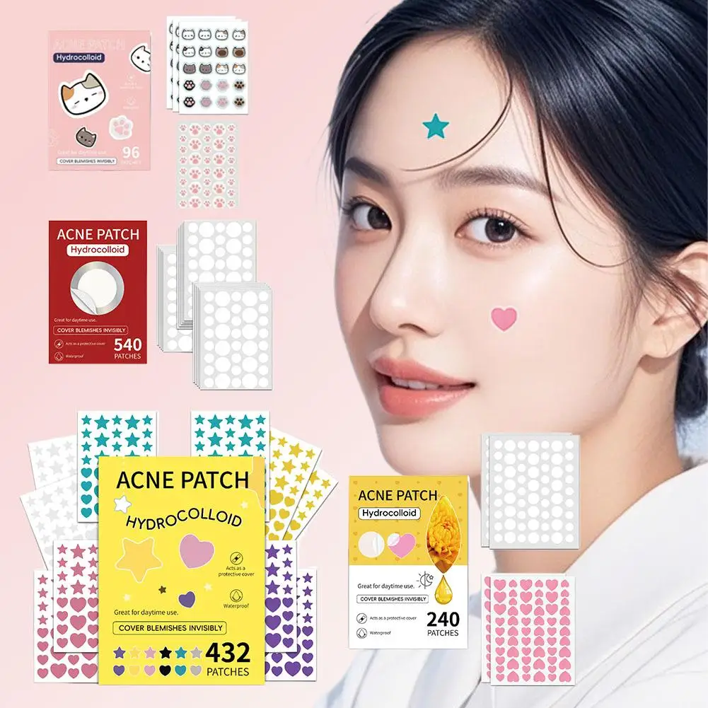 Colorful Cat Head Acne Patch Heart/Star Shape for Covering Zits and Blemishes,Spots Marks Concealer Makeup tool
