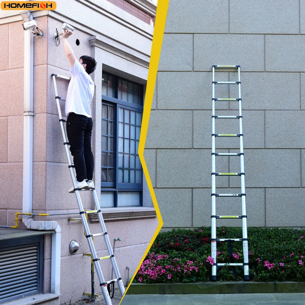Multi-Size Aluminium Telescopic Ladder with Non-Slip Feet,Adjustable Lightweight Ladder for Home or Caravan, 330lb Load Capacity