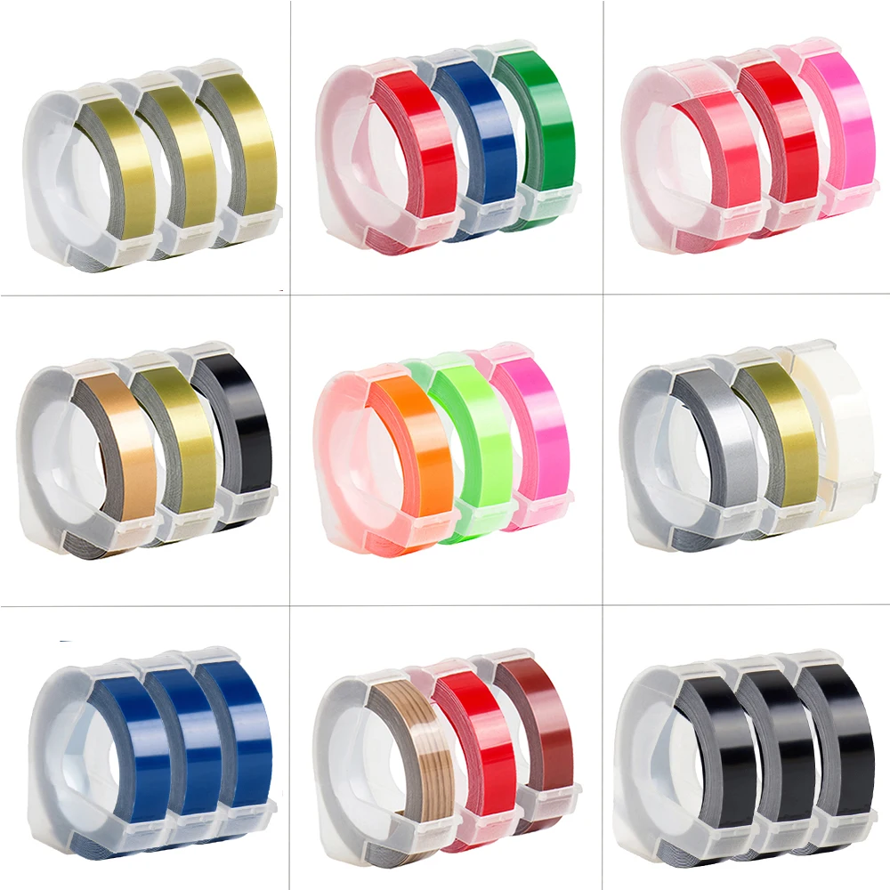 3 pièces Compatible Dymo 3D ruban d'étiquettes 9mm Dymo 3D ruban de gaufrage pour Dymo Motex E101 E202 machine à écrire manuelle 12965 1610 fabricant d'étiquettes