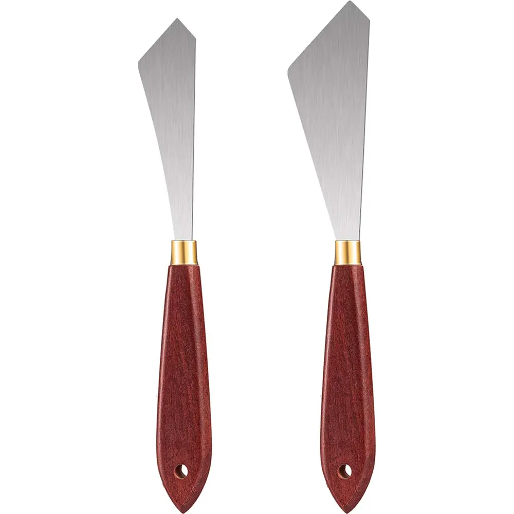 Juego de cuchillos de pintura, raspador de mezcla de pintura, paleta de acero inoxidable, cuchillo, espátula artística para pintura con mango de madera, 2/4 Uds.