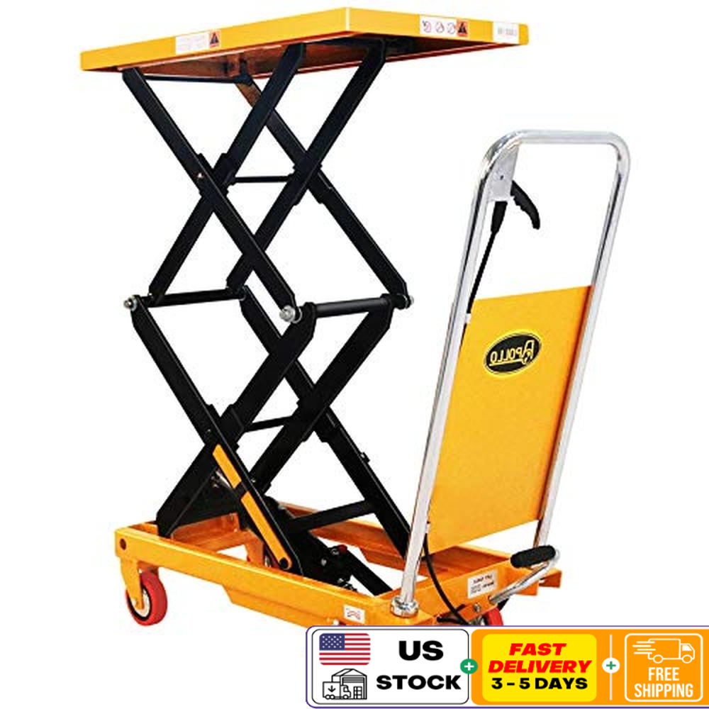 Hydraulic Double Scissor Lift Table Cart 43" Max Height 330lbs Capacity Steel Frame Support Plate Guard Finger Release Smooth