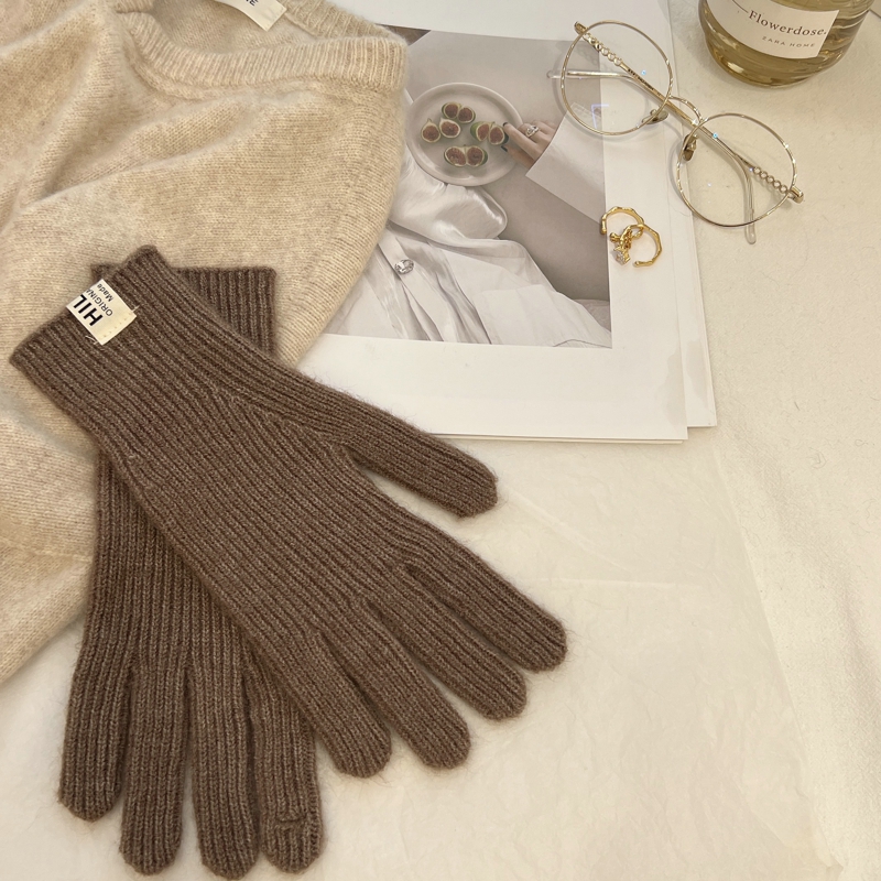 Guantes de lana tejidos Ins de Color sólido, sencillos, Otoño Invierno, estilo coreano, pantalla táctil, cálido, que contiene lana