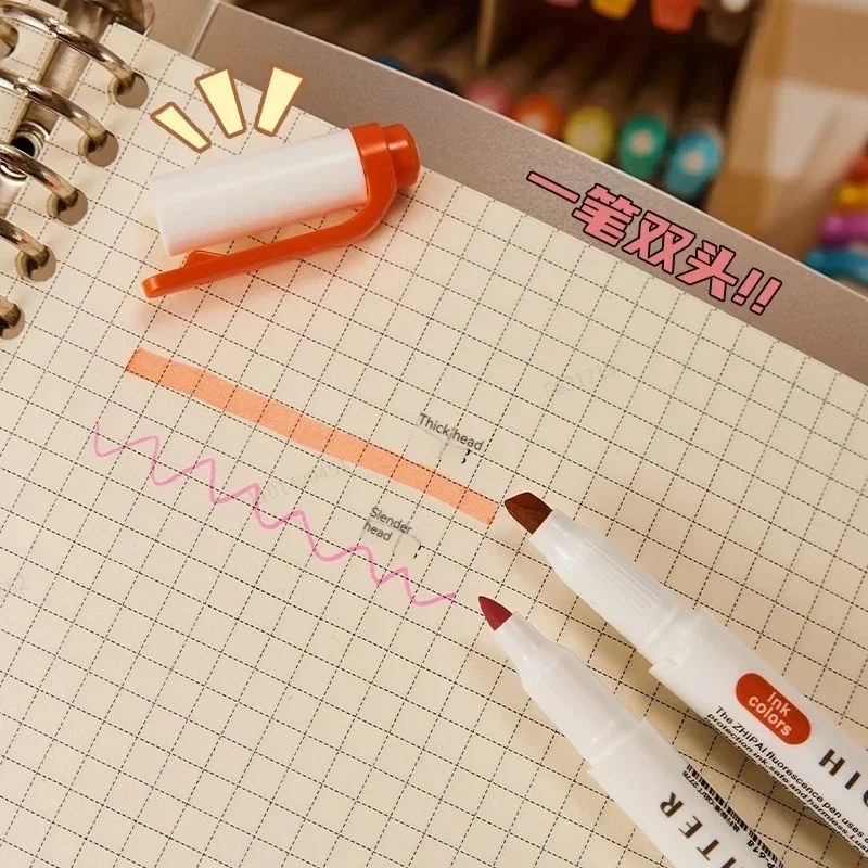 5-15 สี Double Headed Highlighter ชุดปากกาเรืองแสงวาด Markers Highlighters ปากกา Art ญี่ปุ่นน่ารัก Pastel เครื่องเขียน