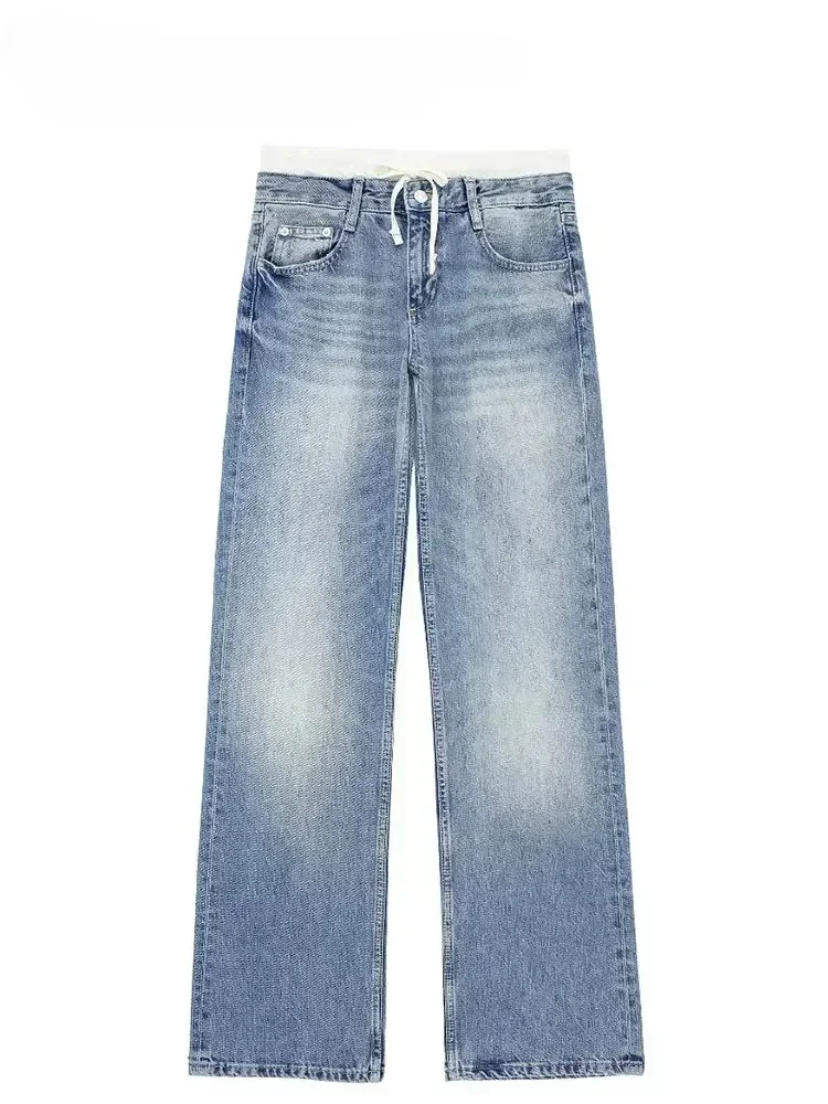 Dżinsy z szerokimi nogawkami i wysokim stanem Styl podstawowy Wyszczuplający Prosty design Zr Centrum handlowe Podobne Styl Slim Fit Na każdą porę roku