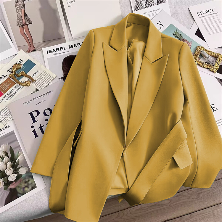 2024 frühling Herbst Anzug Jacke Büro Dame Mode Elegante Pendeln Lange Hülse Spitze Up Mantel Für Frauen 2024 Weibliche Schwarz tops