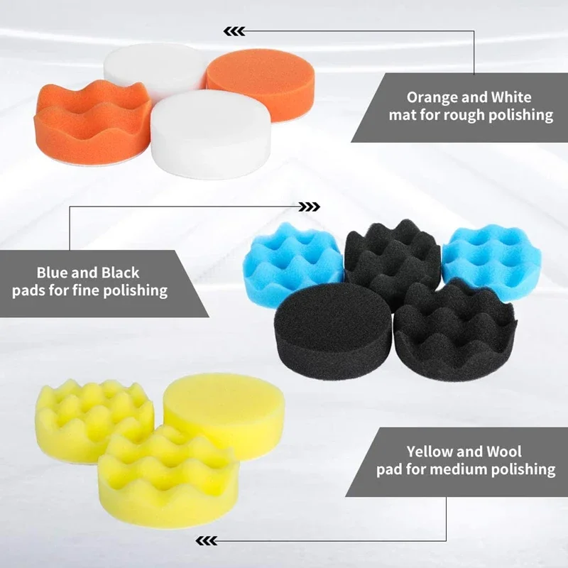 รถขัดฟองน้ํา Pads Kit โฟม Pad บัฟเฟอร์ชุดเครื่องขัด WAX Pads สําหรับ Auto รถจักรยานยนต์ยานยนต์รถขจัดรอยขีดข่วน