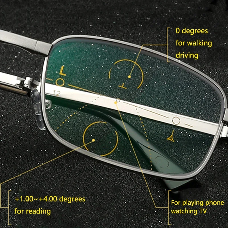 Lunettes de lecture pliantes lunettes biofocales progressives portables hommes Parent Anti-rayon bleu presbyte lunettes avec étui en cuir