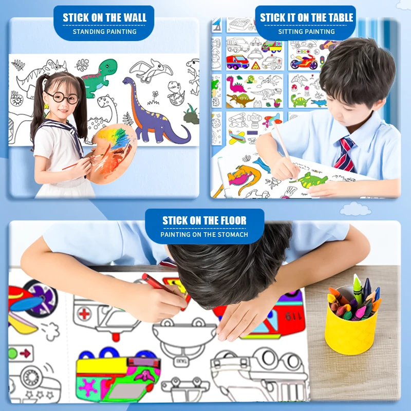 Rolo de desenho infantil, rolo de papel para colorir diy, papel de enchimento colorido, rolo de grafite, corte de papel para crianças, pintura, brinquedos educativos