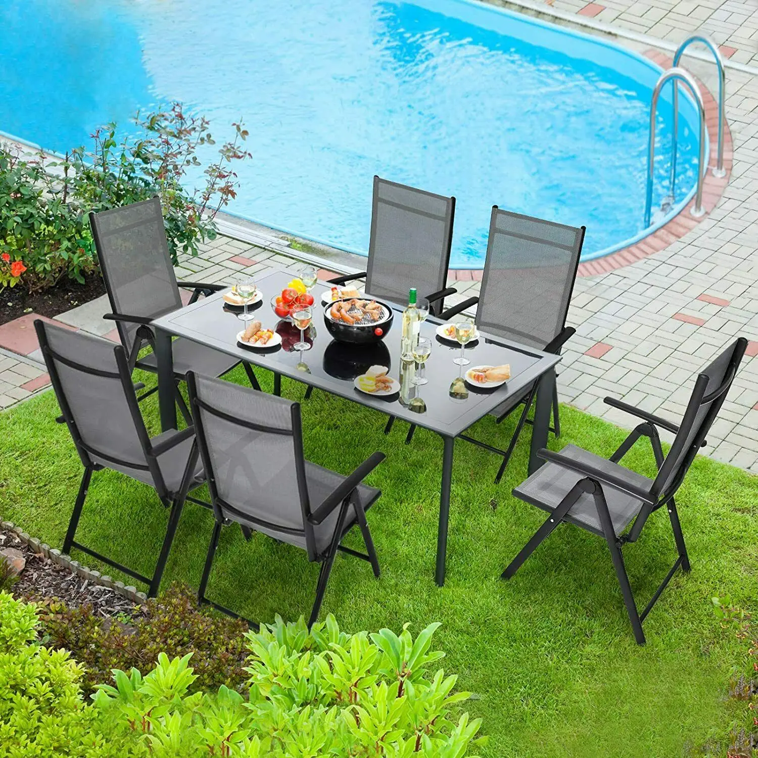 Homfa Set di 2 sedie da balcone, sedie da giardino, sedia pieghevole, angolo regolabile a 7 vie, sedia da campeggio in alluminio, carico resistente 150 kg