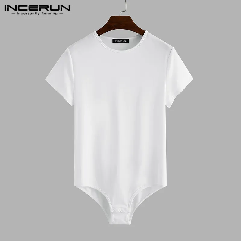 INCERUN 2024 Männer Body Einfarbig Pyjamas Sexy Kurzarm Oansatz Strampler Unterwäsche Sommer Fitness Gemütliche Männer Bodys S-5XL