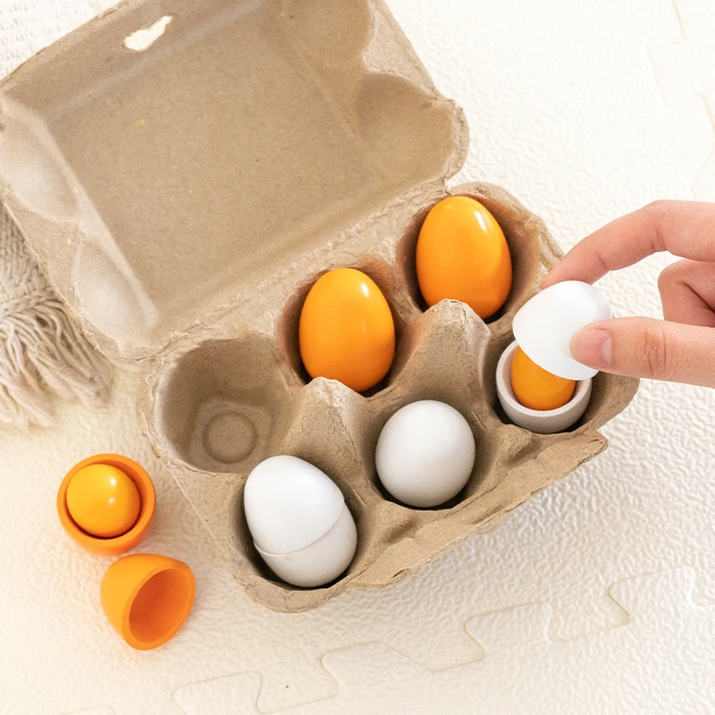 6 uds. De huevos de madera, juguetes de cocina para niños, juego de comida, cocina, juego de simulación, juego de comida para bebé, desarrollo y aprendizaje temprano