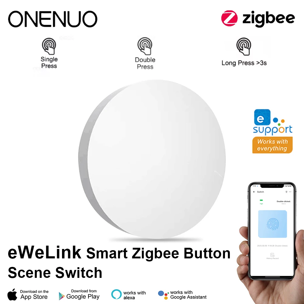 Interruptor inalámbrico de botón inteligente Zigbee, incluye batería, Control remoto, interruptor de escenario de automatización, funciona con la aplicación eWelink