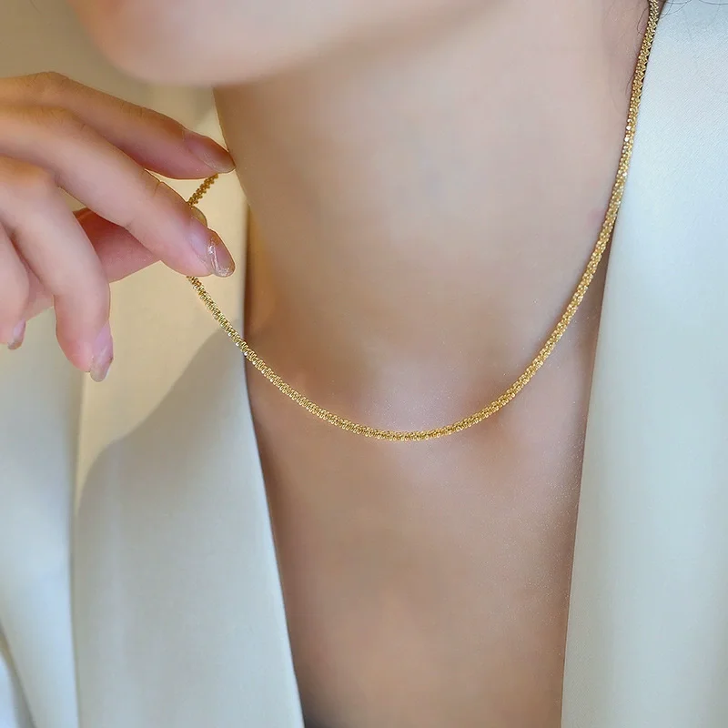 ใหม่ยอดนิยมเงินสีประกาย Clavicle CHAIN สร้อยคอ Choker สําหรับผู้หญิงเครื่องประดับงานแต่งงานของขวัญ