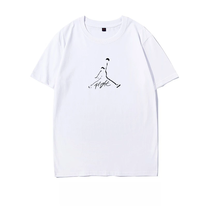 Camiseta de basquete conjunta homem voador de manga curta algodão puro solto tamanho grande esportes fitness casual manga curta confortável