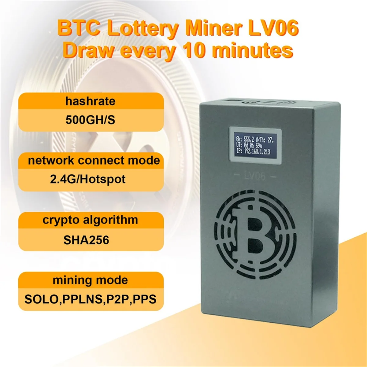 SuperDeals Bitcoin Lucky Miner LV06 Silent Miner Machine BTC Miner 500GH/S Hashrate Crypto Mining Machine Lottery Miner UK Plug