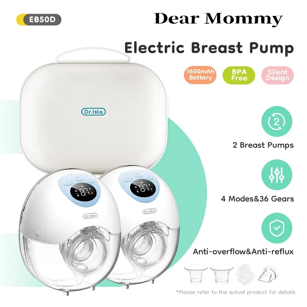 Bomba tira leite elétrica vestível, 2 peças, 4 modos, 36 níveis de sucção, coletor de leite, presente, bolsa de viagem, flange 19/24mm