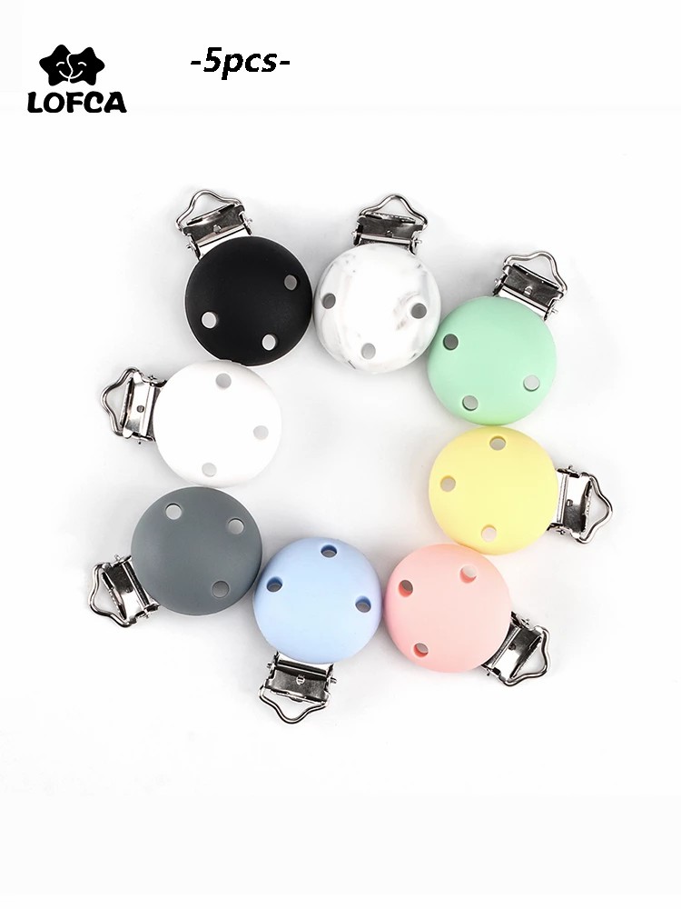 Lofca-Clip de silicona para bebé, 5 uds., chupetes para DIY, cadena de chupete, cuidado de la dentición, regalos para bebé, sin BPA de calidad alimentaria