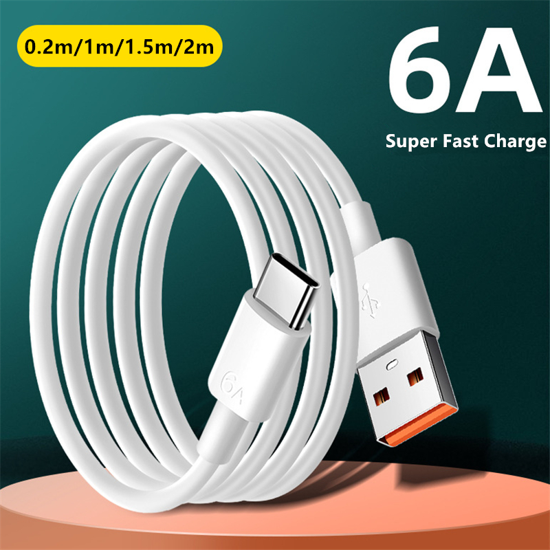 Супербыстрый зарядный кабель USB Type-C 6A для Huawei Honor Xiaomi Redmi OPPO VIVO realme iQOO, быстрое зарядное устройство для телефонов Android, кабель 2 м