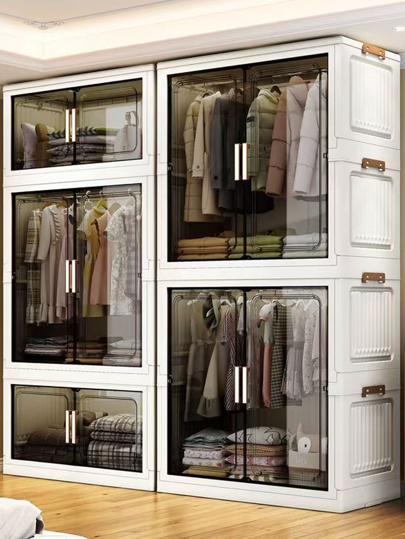 Multi-Functional Folding Storage Cabinet with Doors for Home Office Kitchen Bathroom Organizer White Black Gray