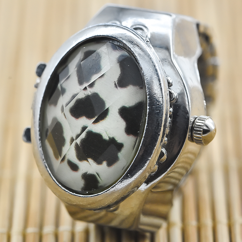 Nova gema flor clamshell mostrador branco pode ver o tempo relógio de dedo casual moda anel relógio