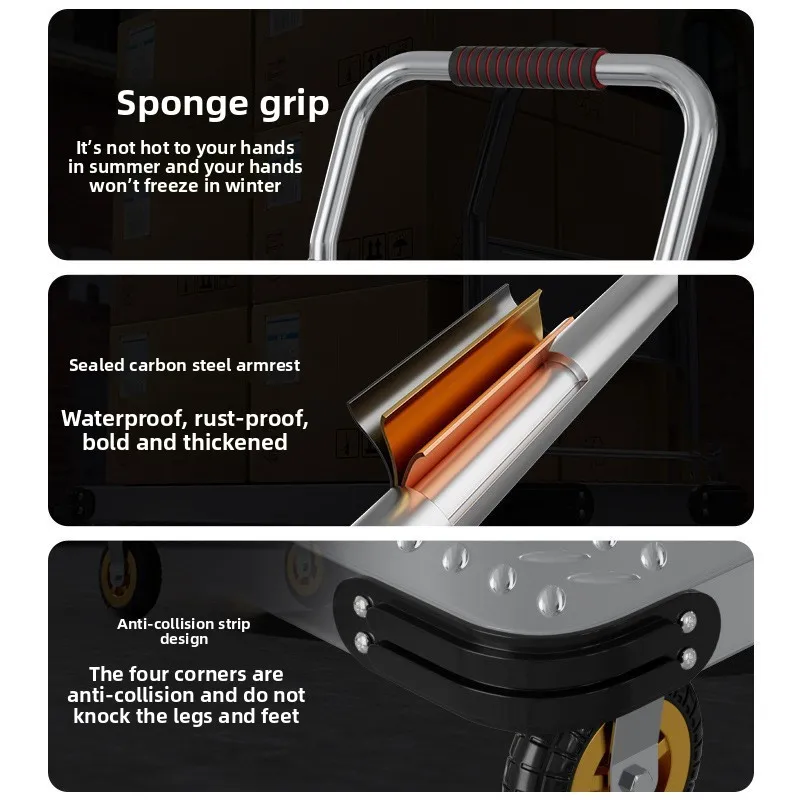 trolley trolley flatbed trolley silent foldable large trolley truck steering wheel thickened iron steel plate trailer