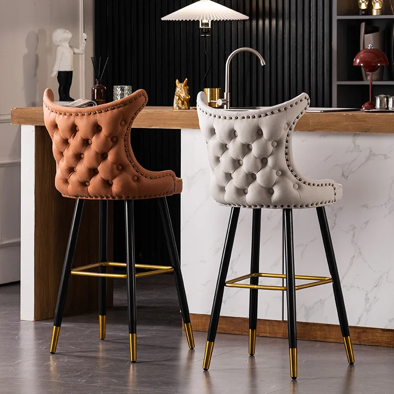 Flannel Light Luxury Bar Chairs for Kitchen Modern Minimalist Backrest Bar Stool Creative Designer Household High Stool
