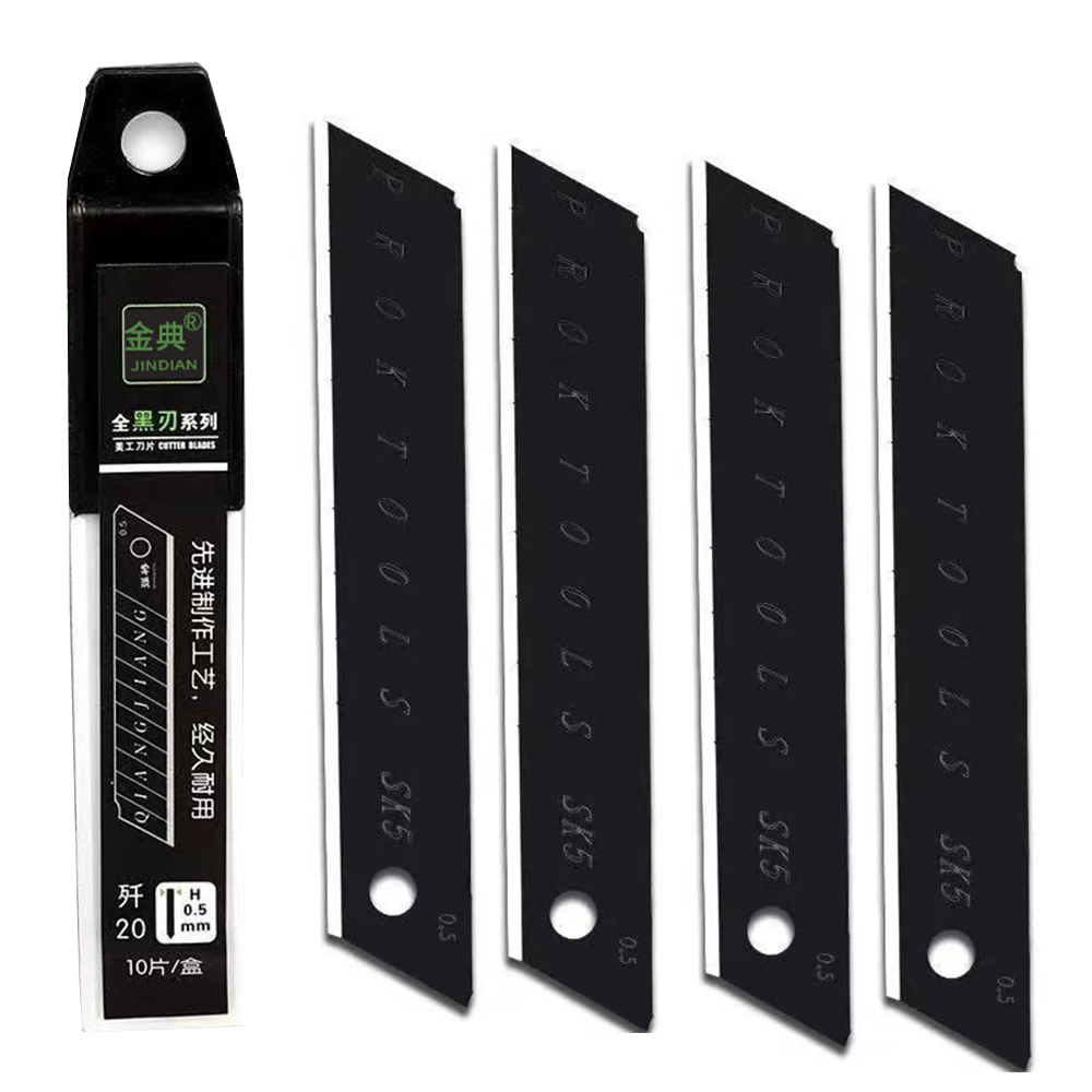 10PCS/1Box Edelstahl Utility Messer Klinge 100mm * 18mm Schwarz DIY Werkzeug Ersetzen Die Carving Klinge für Student Büro Schreibwaren