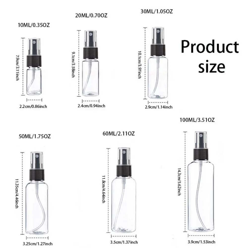 10PCS 10/20/30/50/60/100ML Small Plastic Spray Bottle Empty Fine Mist Travel Atomizer for Little Perfume Water Alcohol Samples