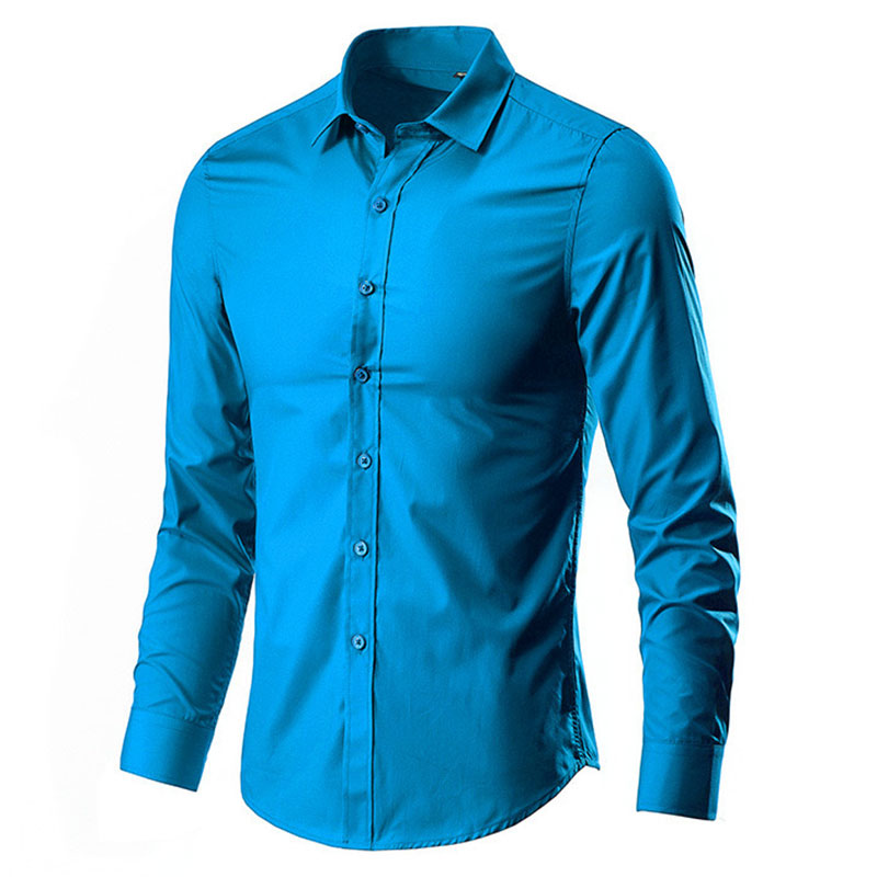 Camisa social para hombre, manga larga, sin planchar, informal, de oficina profesional, fácil de cuidar, color sólido