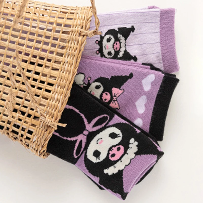4 Pairs of High-Quality Cartoon Anime Character Kuromi Pattern Women's Straight Socks Comfortable and Soft Casual Women's Socks