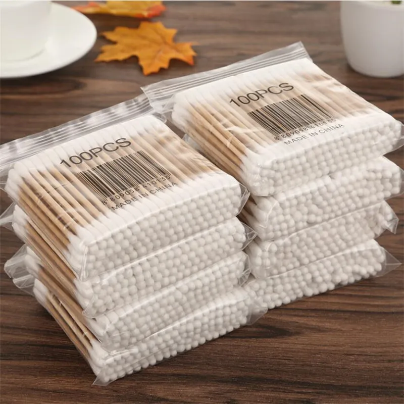 500 stücke Doppel Kopf Baumwolle Tupfer Frauen Make-Up Baumwolle Knospen Spitze für Holz Sticks Nase Ohren Reinigung Gesundheit Pflege Werkzeuge