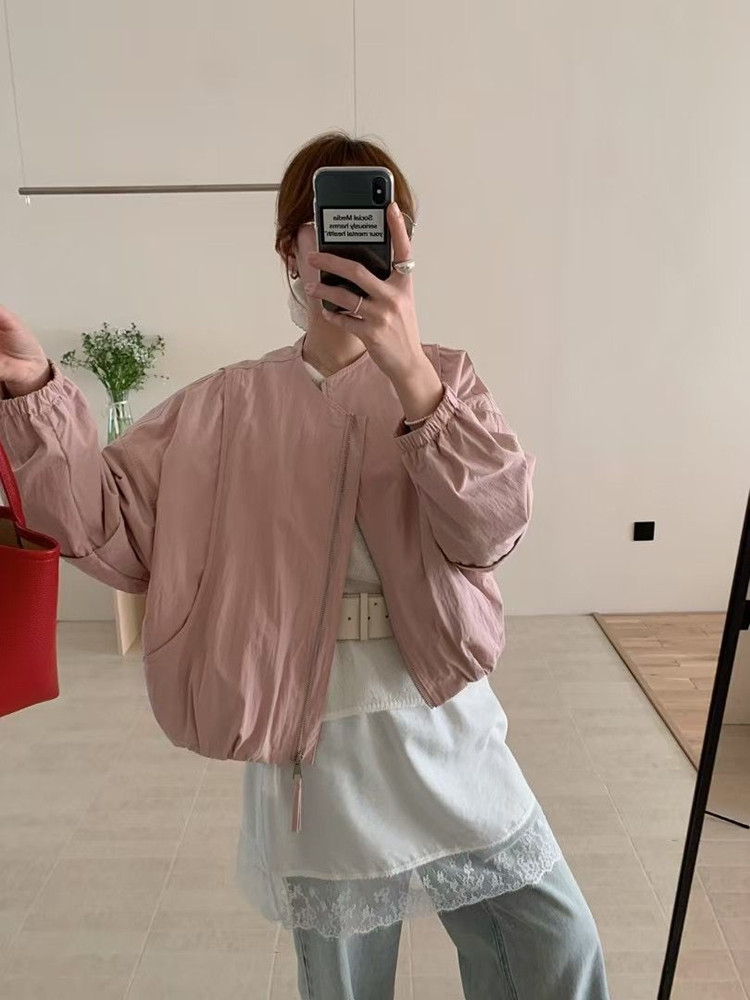 Abrigo de mujer de Color sólido de estilo coreano, chaqueta Bomber holgada de calle alta para primavera, ropa de moda para mujer