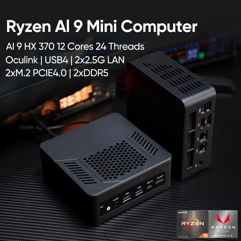 New Version Mini PC Oculink AMD Ryzen AI 9 HX 370 365 7 PRO 360 USB4.0 2xDDR5 2xPCIe4 Desktop Gaming Computer Windows 11 WiFi6