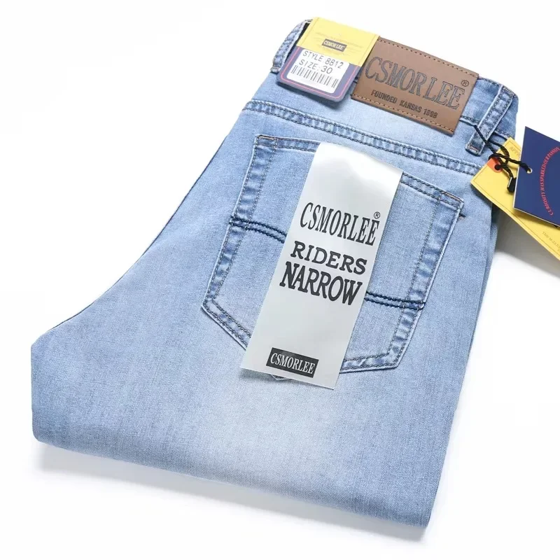 2025 Primavera Verano pantalones vaqueros finos estilo clásico moda Stretch Regular Fit pantalones vaqueros marca masculina lavado azul claro