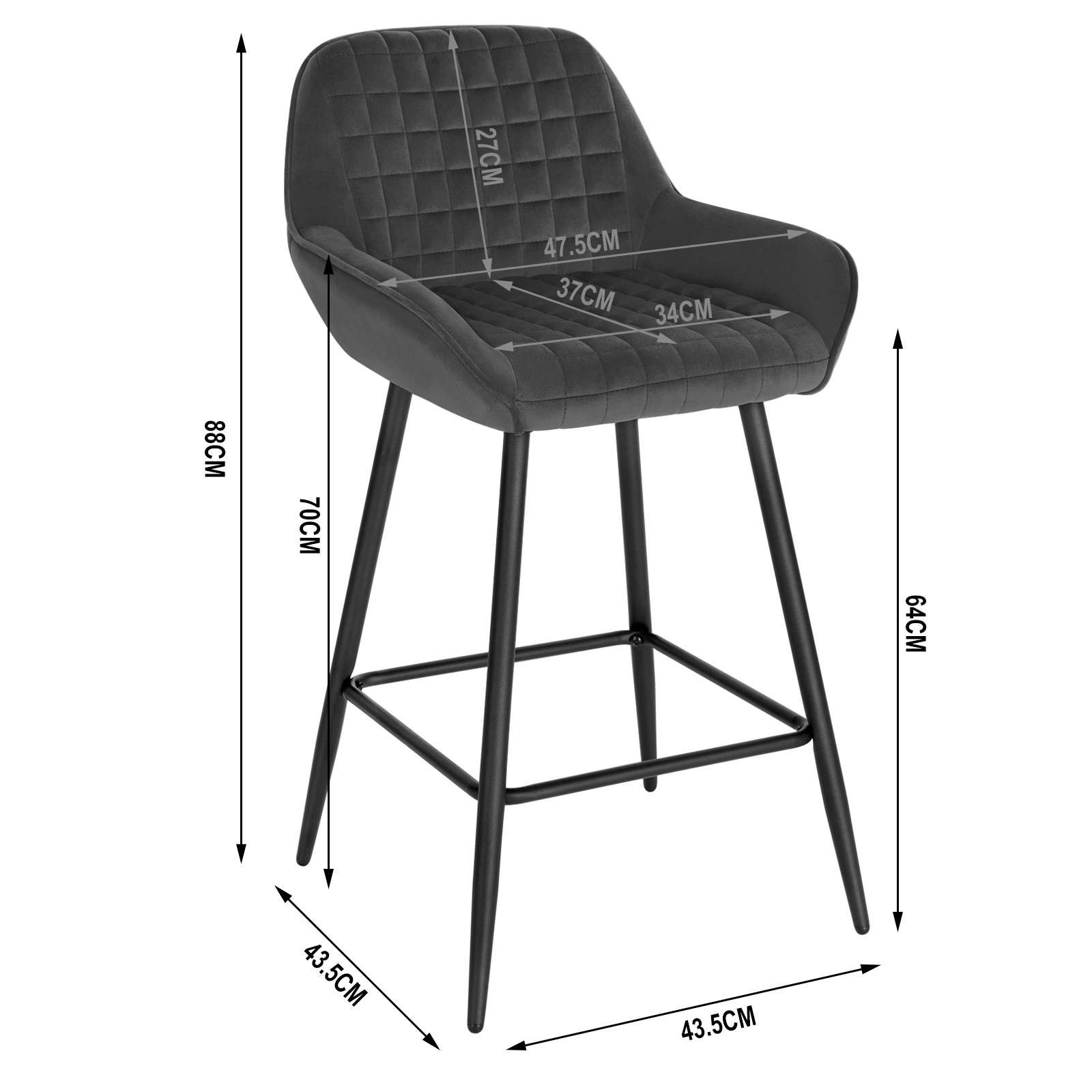 WOLTU 2 unids/set taburetes de Bar de diseño sillas de Bar taburete de bistró de terciopelo con reposabrazos respaldo reposapiés para el hogar cafetería sala de recepción