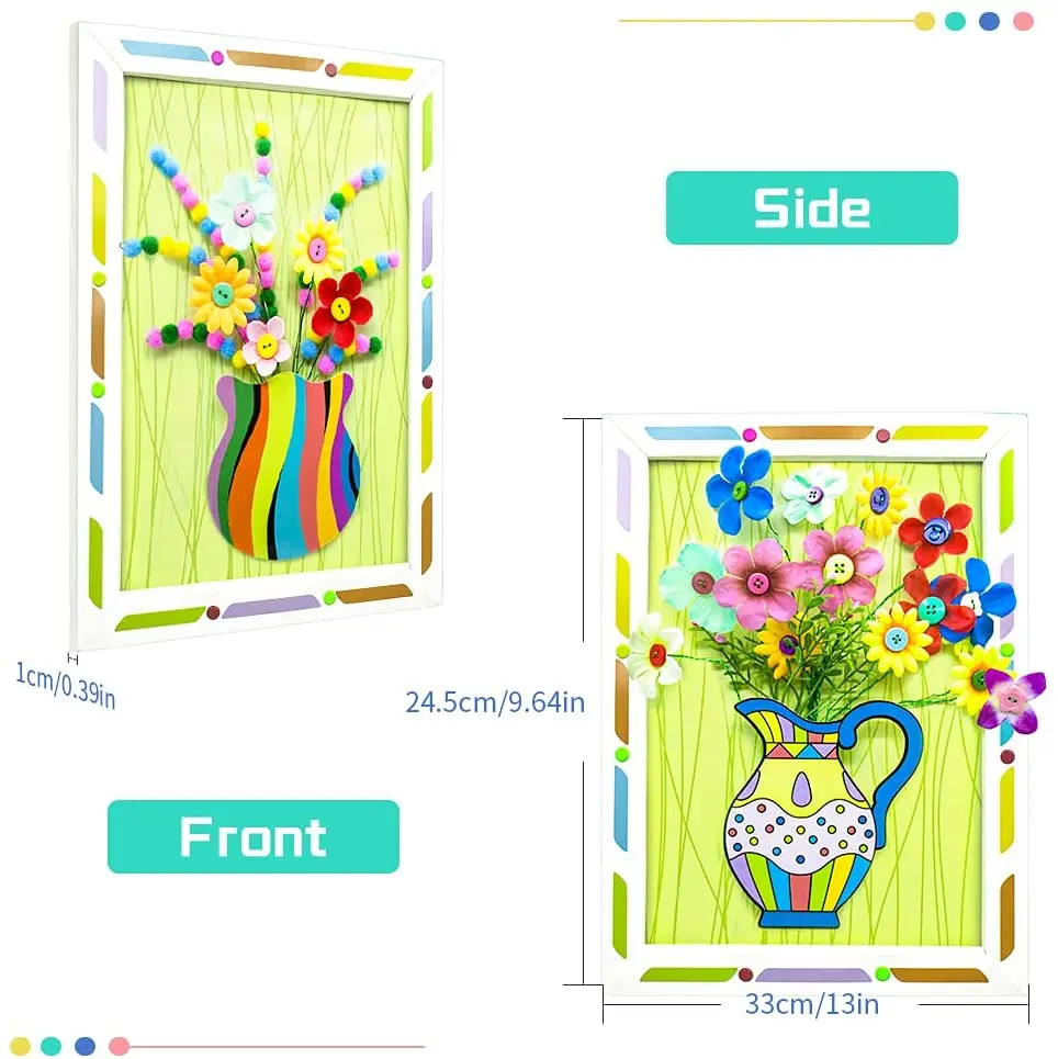 เด็ก DIY Craft Kit 3D ชุดลายนูนกรอบรูป DIY ทําปุ่มช่อดอกไม้เด็กผู้หญิง Interactive Handmade ของเล่นเพื่อการศึกษาของขวัญ