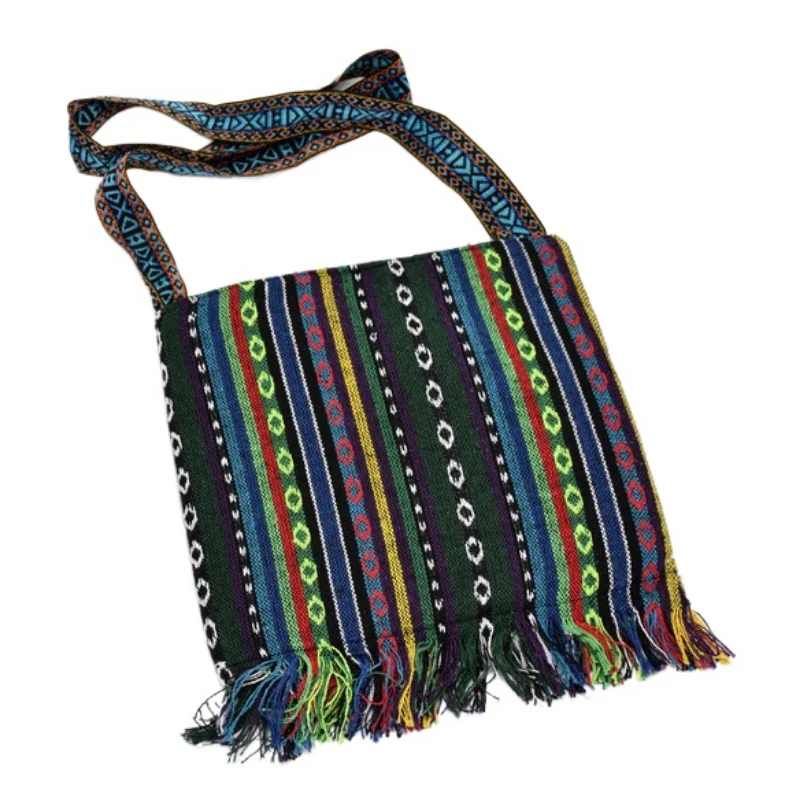 Bolsa crossbody bordada estilo étnico Boho com decoração de borla para mulheres