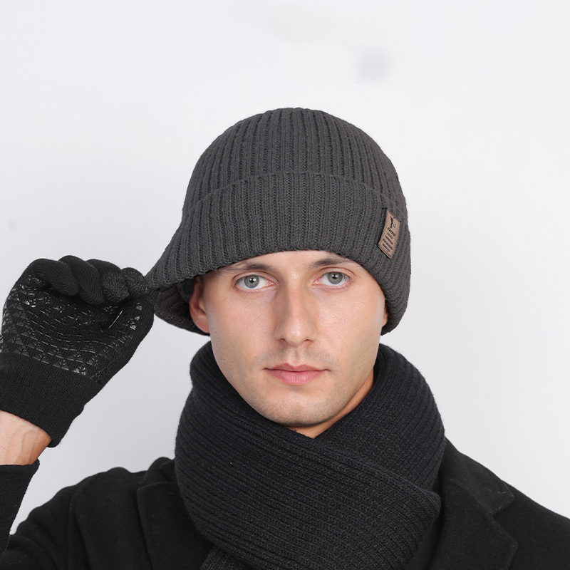 Hoeden Warme driedelige winterfleecesjaal voor heren, nekbeschermer, verdikte gebreide muts, winddichte paardrijmuts