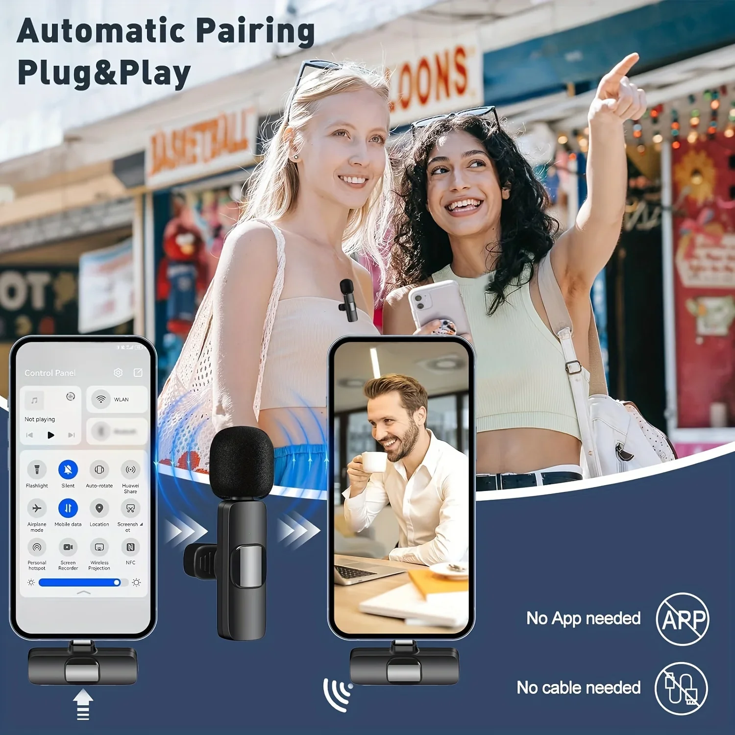 Wireless Lapel Microphone System Recording Voice Activated Lavalier MIC for Live Streaming Recording Video Conferences
