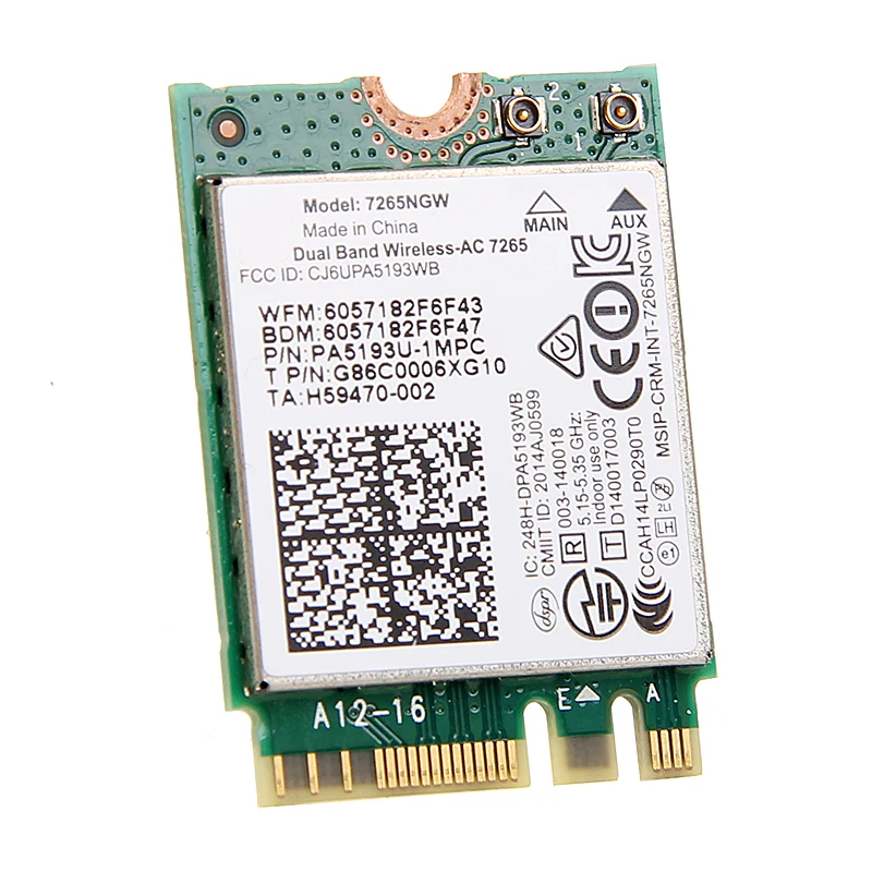 Tarjeta AC 7265 AC7265NGW de doble banda, 2,4G/5GHz, 300Mbps + 867Mbps, NGFF M.2 802.11AC