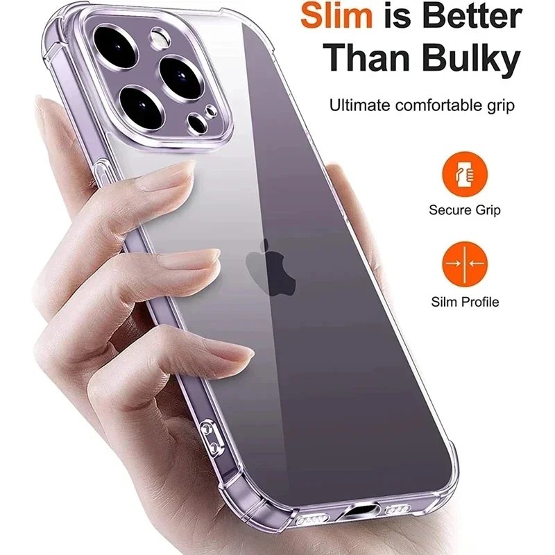 Funda de teléfono transparente de silicona a prueba de golpes para iPhone 13, 11, 12, 14 Pro Max, Mini funda trasera con protección de lente para iPhone 15 16 PRO XS X XR