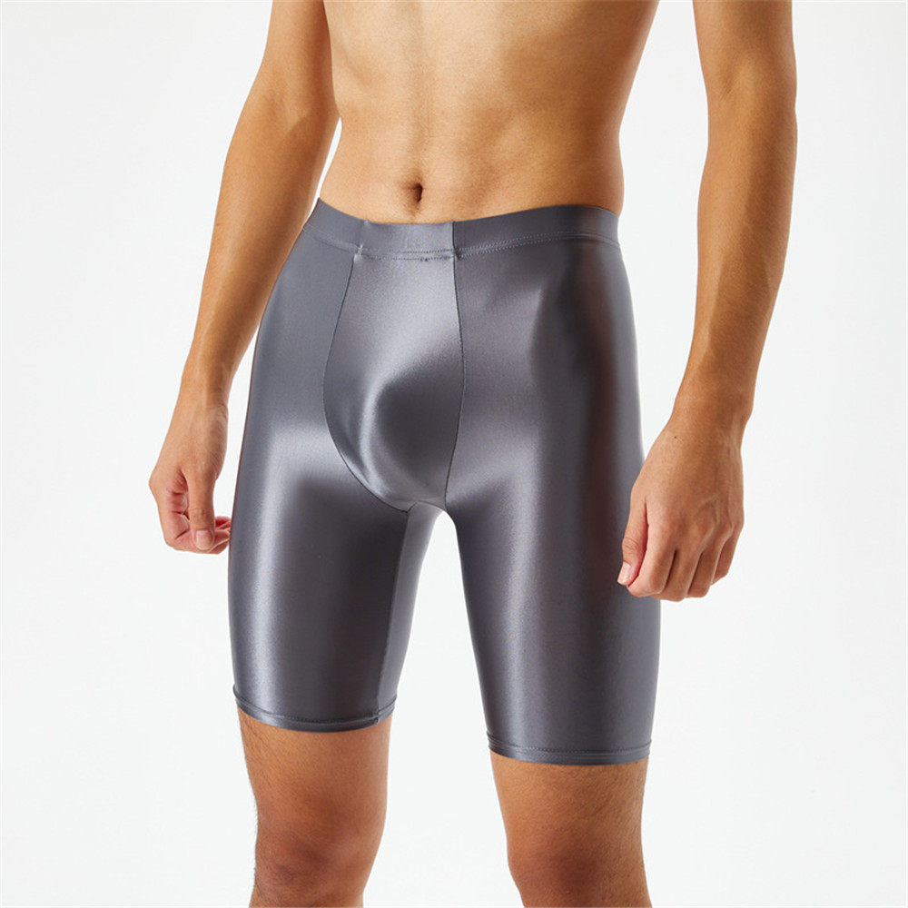 Männer Öl Glänzende Shorts gym Shapewear Eis Seide Hohe Elastische Sexy Boxer Enge Form U Beutel Mantel Mann Shorts Glatte Candy Farbe